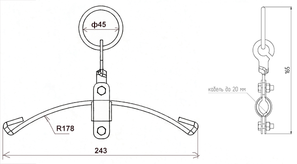 Размеры подвес ПСК 10-20 со скобой