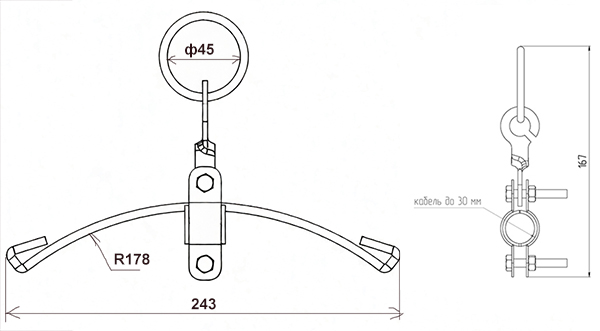 Размеры подвес ПСК 20-30 со скобой