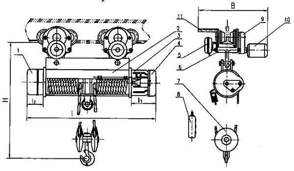 Габариты таль CD1 10т передвижная